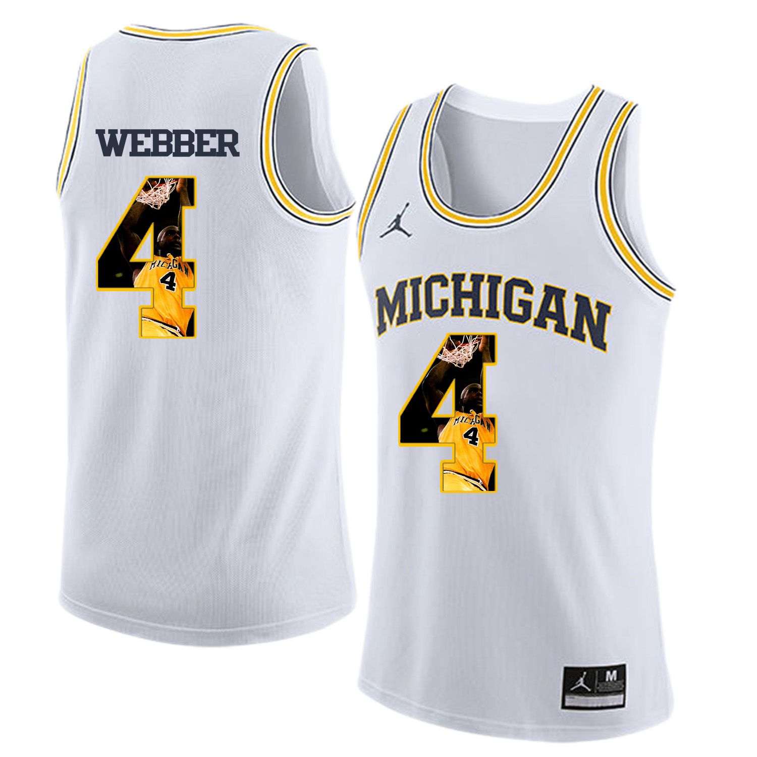 Men Jordan University of Michigan Basketball White #4 Webber Fashion Edition Customized NCAA Jerseys